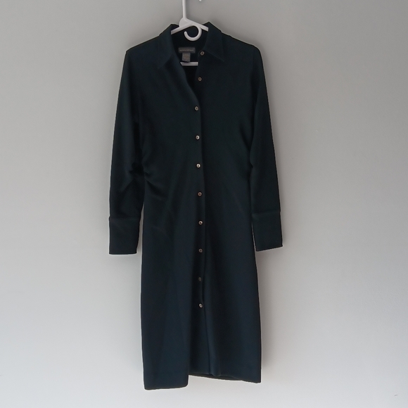Banana Republic Shirt Dress Midi Black Ruching Button Front A-Line Size 6 - Picture 7 of 14
